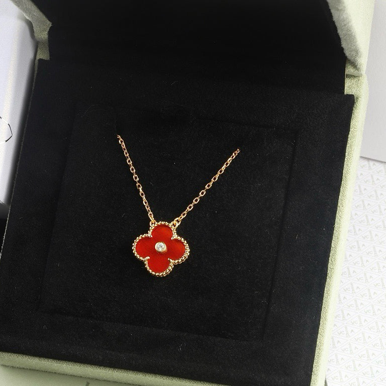 [⭐Mirelle]CLOVER 15MM DIAMOND CARNELIAN NECKLACE