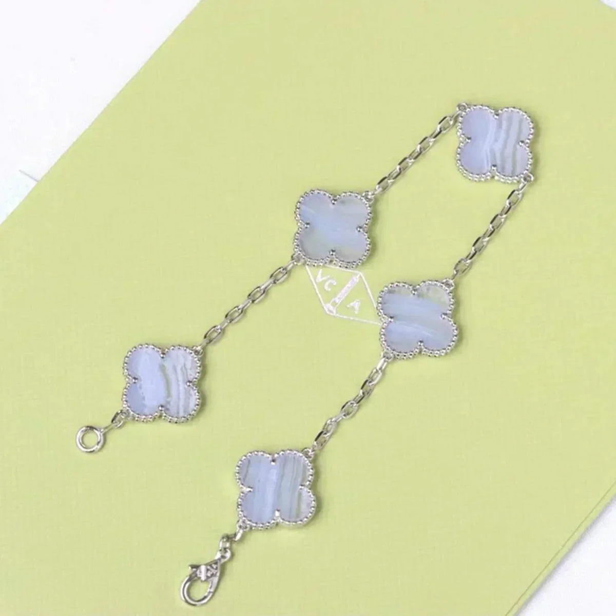 [⭐Mirelle] CLOVER 5 MOTIF PURPLE CHALCEDONY BRACELET COLLECTION