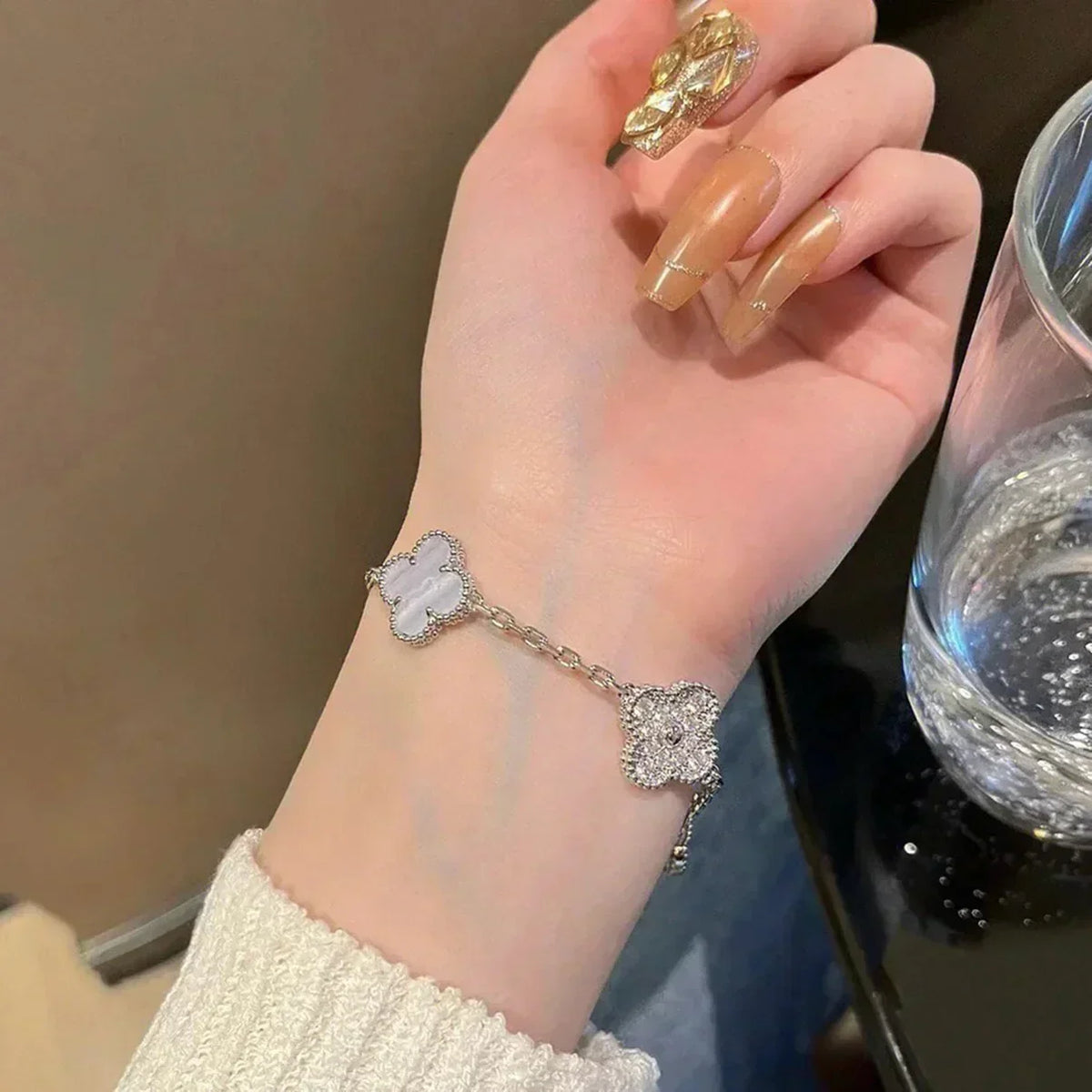 [⭐Mirelle] CLOVER 5 MOTIF PURPLE CHALCEDONY BRACELET COLLECTION