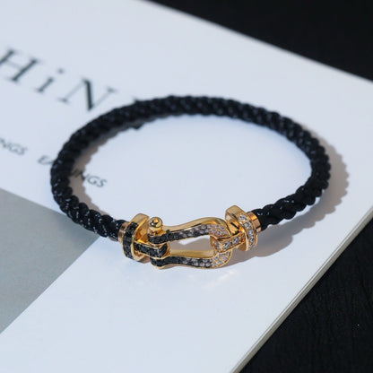 [⭐Mirelle]FORCE LARGE HORSESHOE BLACK WHITE DIAMOND BRACELET SILVER