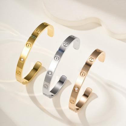 [⭐Mirelle]LOVE BRACELET 6.1MM 1 DIAMOND OPEN CUFF