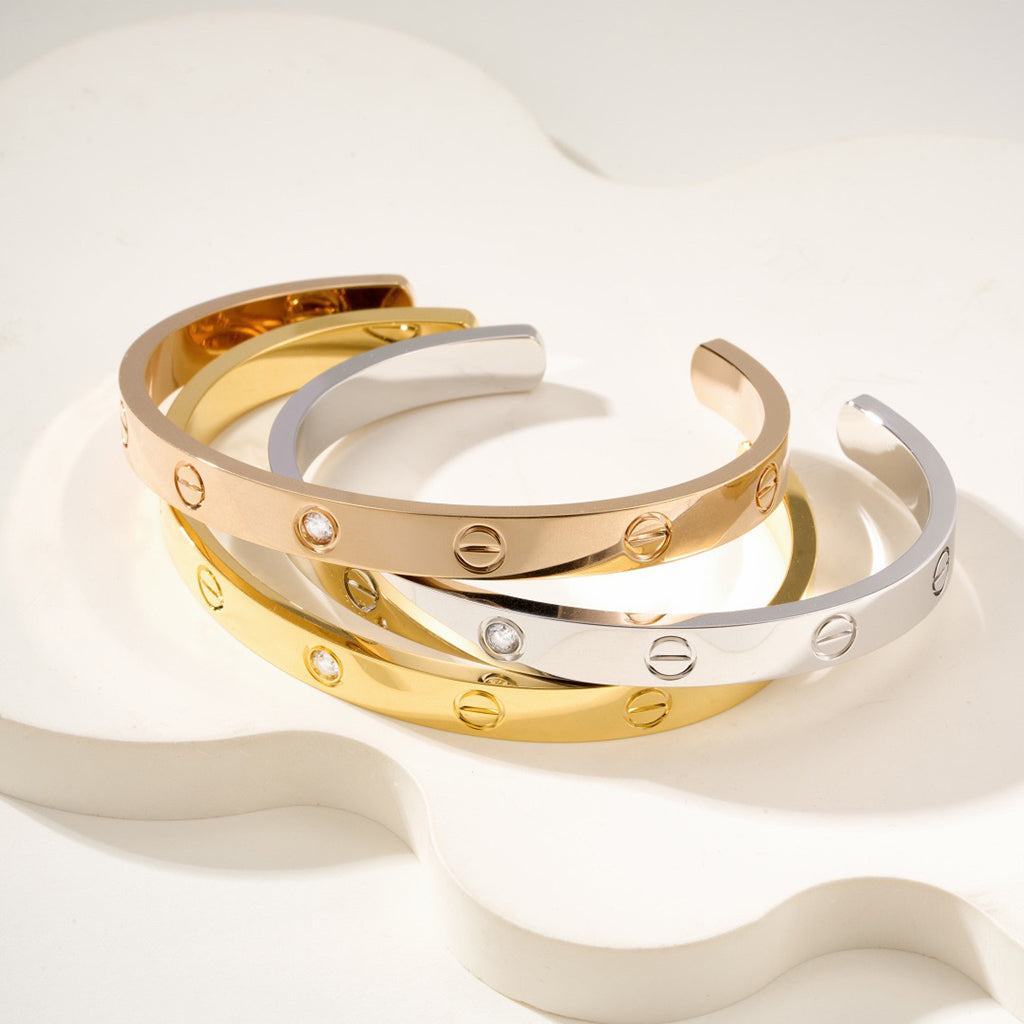 [⭐Mirelle]LOVE BRACELET 6.1MM 1 DIAMOND OPEN CUFF