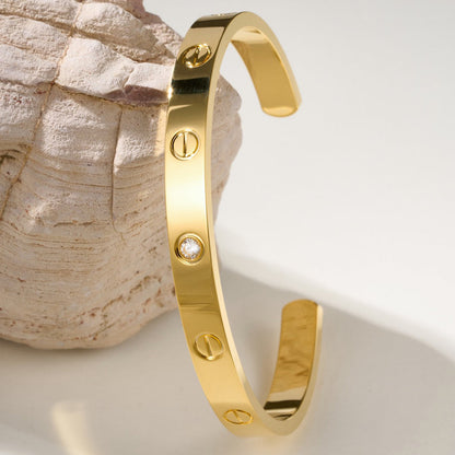 [⭐Mirelle]LOVE BRACELET 6.1MM 1 DIAMOND OPEN CUFF