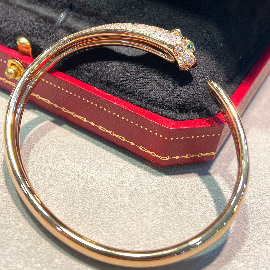[⭐Mirelle]PANTHERE HALF DIAMOND OPEN BRACELET
