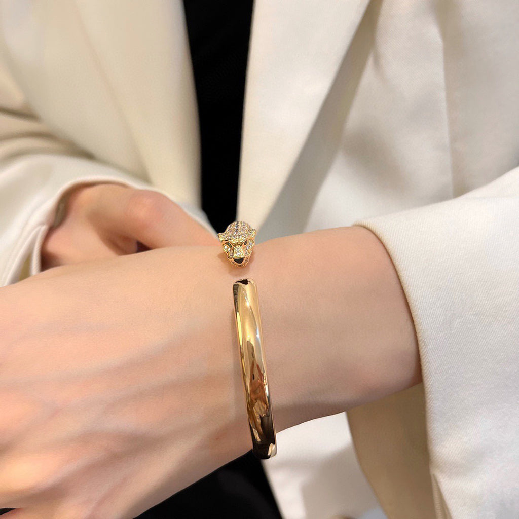 [⭐Mirelle]PANTHERE HALF DIAMOND OPEN BRACELET