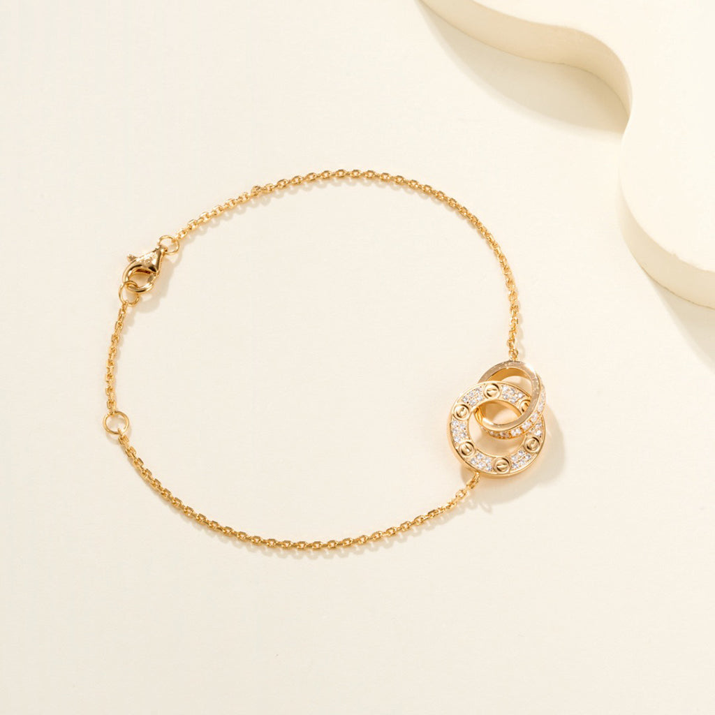 [⭐Mirelle]LOVE DOUBLE RING FULL DIAMOND BRACELET