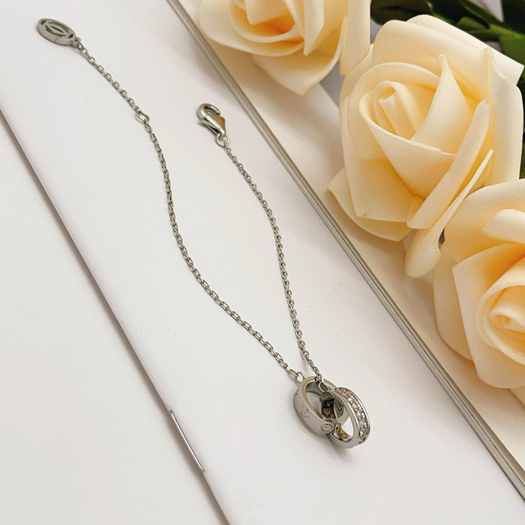 [⭐Mirelle]LOVE DOUBLE RING HALF DIAMOND BRACELET
