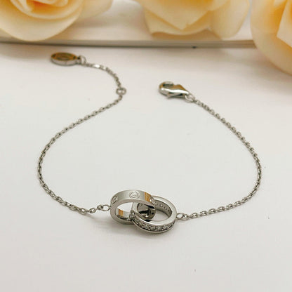 [⭐Mirelle]LOVE DOUBLE RING HALF DIAMOND BRACELET