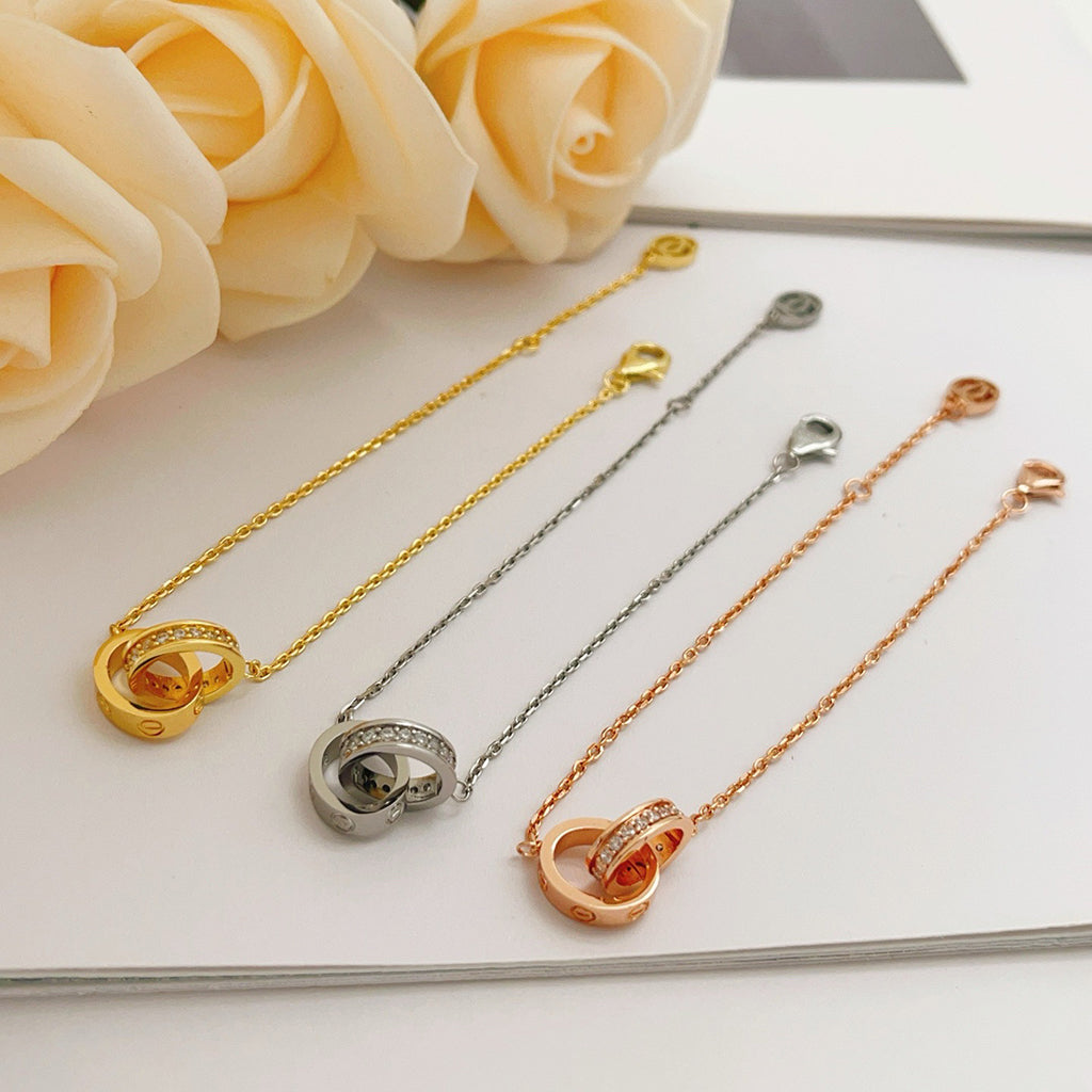 [⭐Mirelle]LOVE DOUBLE RING HALF DIAMOND BRACELET