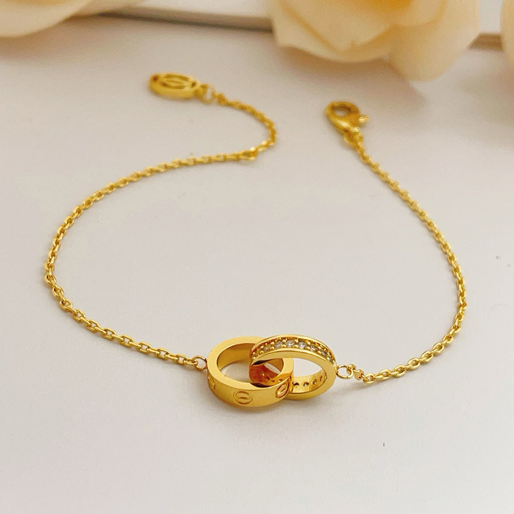 [⭐Mirelle]LOVE DOUBLE RING HALF DIAMOND BRACELET