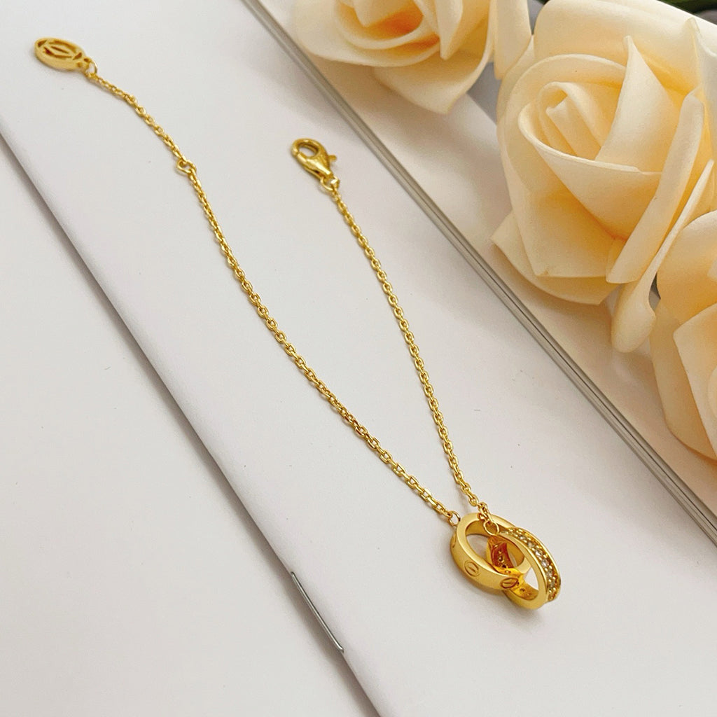 [⭐Mirelle]LOVE DOUBLE RING HALF DIAMOND BRACELET