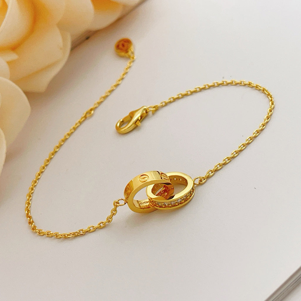 [⭐Mirelle]LOVE DOUBLE RING HALF DIAMOND BRACELET