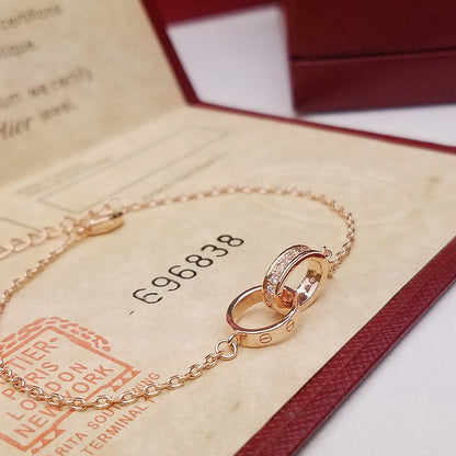 [⭐Mirelle]LOVE DOUBLE RING HALF DIAMOND BRACELET