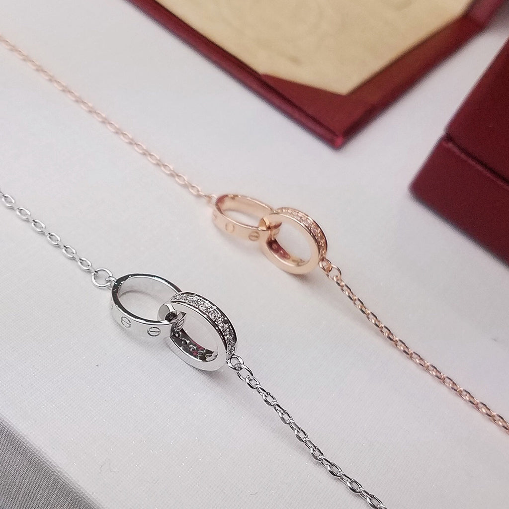 [⭐Mirelle]LOVE DOUBLE RING HALF DIAMOND BRACELET