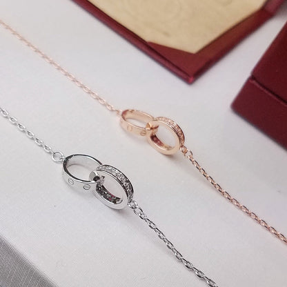 [⭐Mirelle]LOVE DOUBLE RING HALF DIAMOND BRACELET