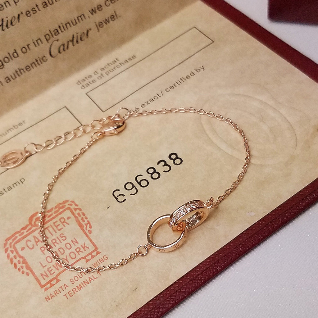 [⭐Mirelle]LOVE DOUBLE RING HALF DIAMOND BRACELET