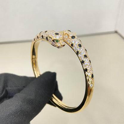 [⭐Mirelle]PANTHERE DOUBLE HEADED HALF DIAMOND OPEN BRACELET