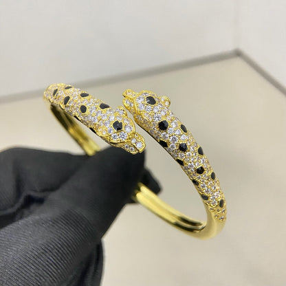[⭐Mirelle]PANTHERE DOUBLE HEADED HALF DIAMOND OPEN BRACELET