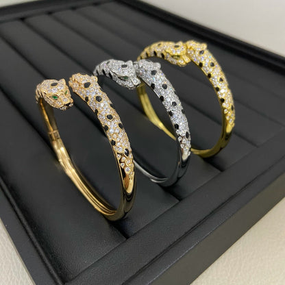 [⭐Mirelle]PANTHERE DOUBLE HEADED HALF DIAMOND OPEN BRACELET