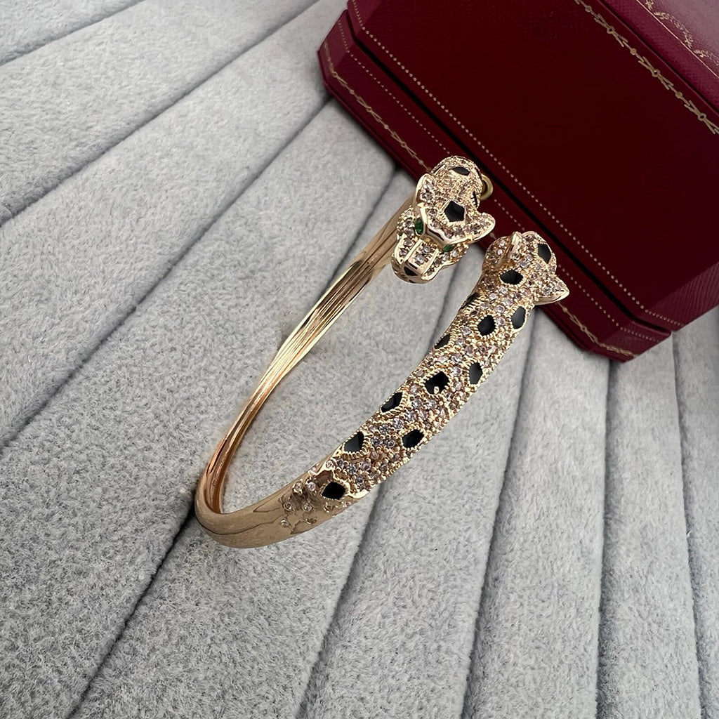 [⭐Mirelle]PANTHERE DOUBLE HEADED HALF DIAMOND OPEN BRACELET