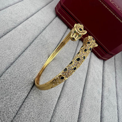 [⭐Mirelle]PANTHERE DOUBLE HEADED HALF DIAMOND OPEN BRACELET