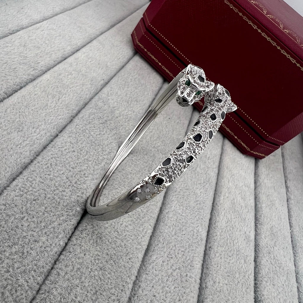 [⭐Mirelle]PANTHERE DOUBLE HEADED HALF DIAMOND OPEN BRACELET