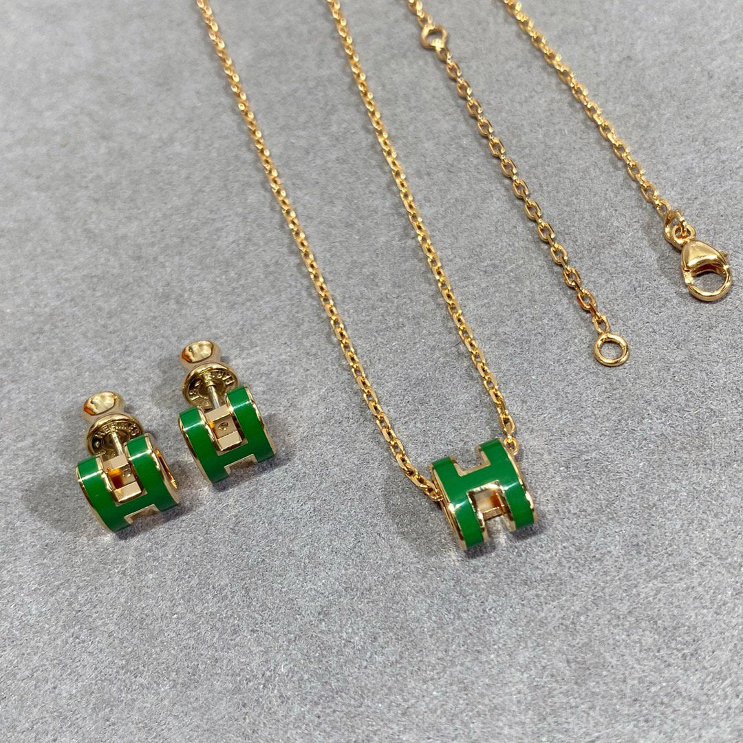[⭐Mirelle]POP H GREEN NECKLACE SILVER AND GOLD