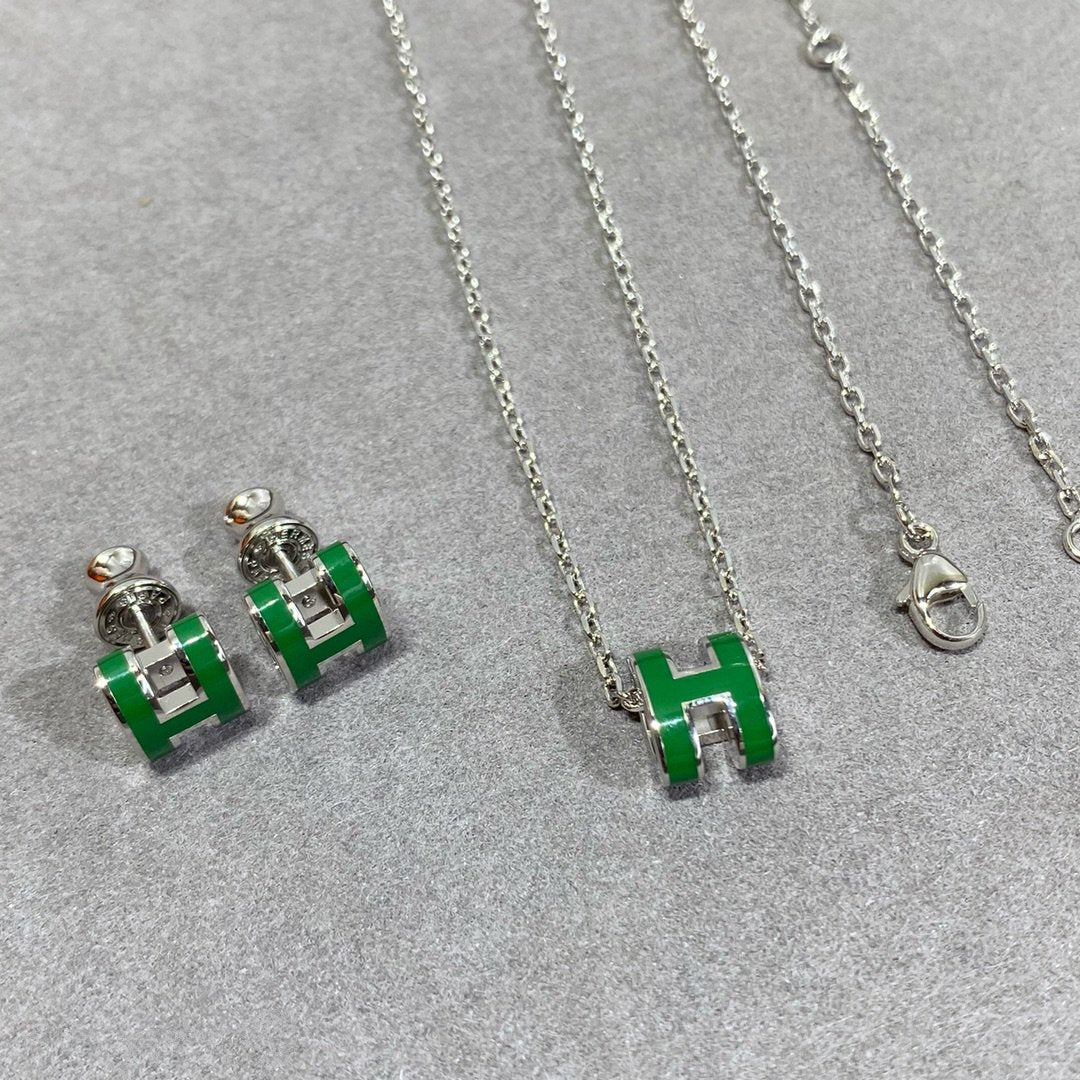 [⭐Mirelle]POP H GREEN NECKLACE SILVER AND GOLD