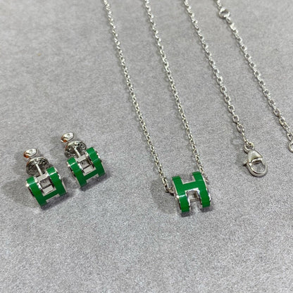 [⭐Mirelle]POP H GREEN NECKLACE SILVER AND GOLD