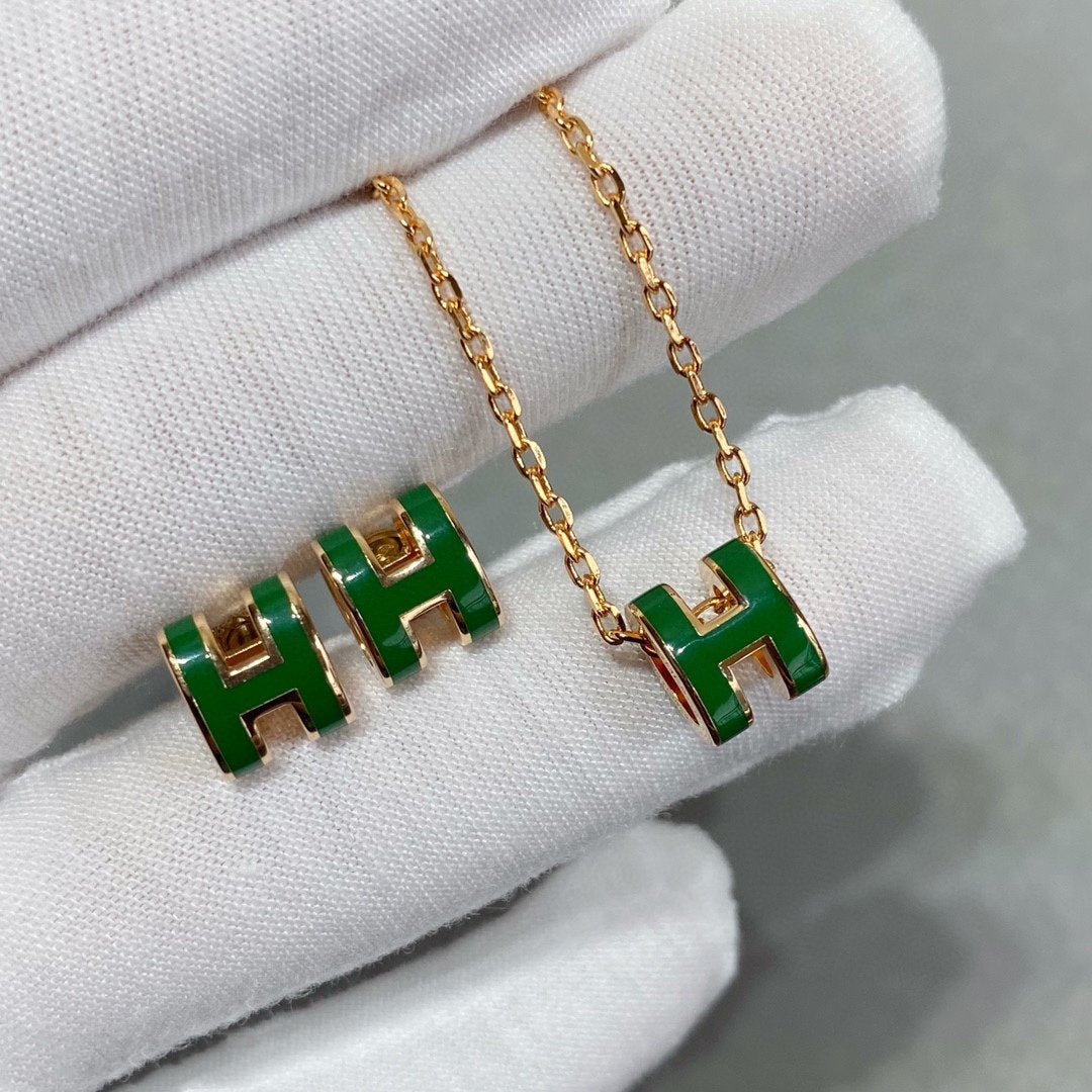 [⭐Mirelle]POP H GREEN NECKLACE SILVER AND GOLD