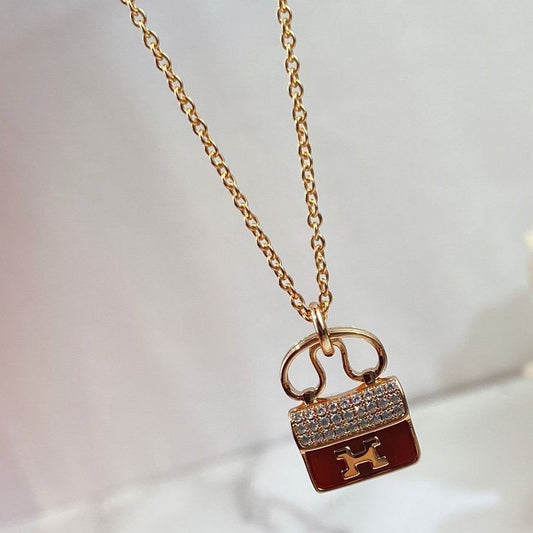 [⭐Mirelle]CONSTANCE RED PEDANT PINK GOLD NECKLACE