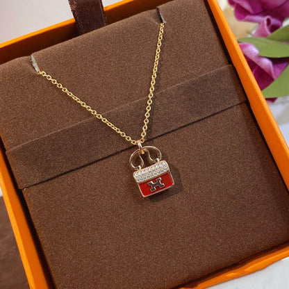 [⭐Mirelle]CONSTANCE RED PEDANT PINK GOLD NECKLACE
