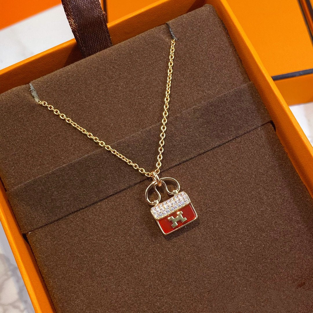 [⭐Mirelle]CONSTANCE RED PEDANT PINK GOLD NECKLACE