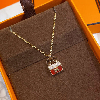 [⭐Mirelle]CONSTANCE RED PEDANT PINK GOLD NECKLACE