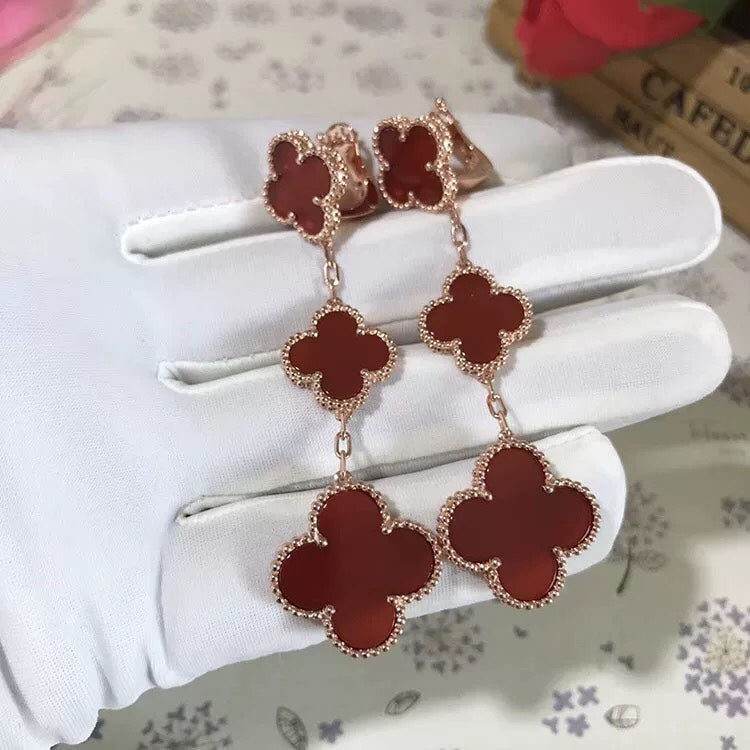 [⭐Mirelle]CLOVER 3 MOTIF CARNELIAN DROP EARRINGS