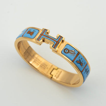 [⭐Mirelle]H PINK GOLD BRACELET BLUE CERAMIC