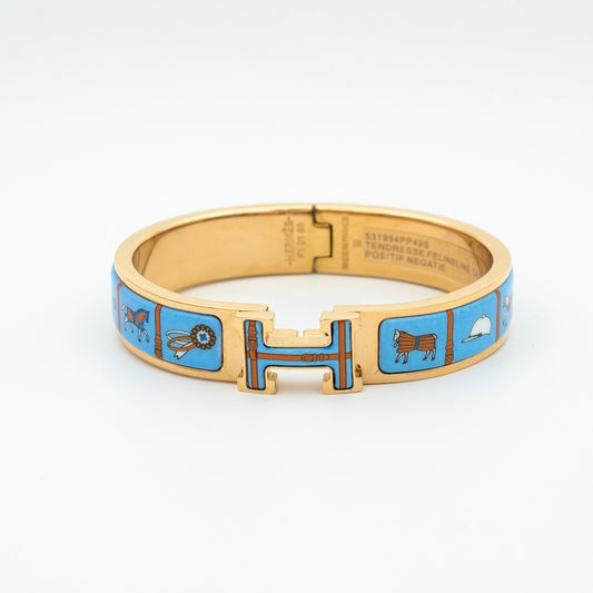 [⭐Mirelle]H PINK GOLD BRACELET BLUE CERAMIC