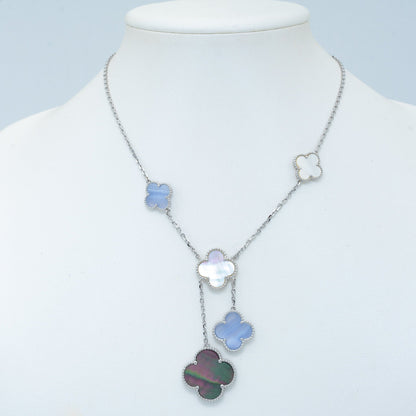 [⭐Mirelle]CLOVER MOP CHALCEDONY NECKLACE SILVER 6 MOTIF