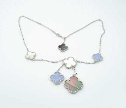[⭐Mirelle]CLOVER MOP CHALCEDONY NECKLACE SILVER 6 MOTIF