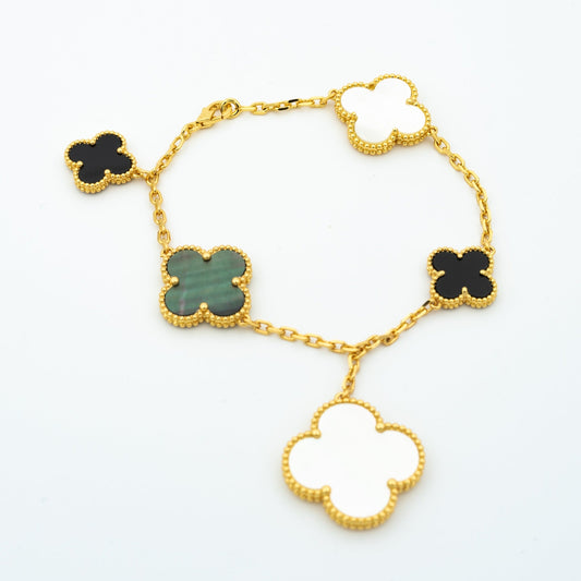 [⭐Mirelle]CLOVER BRACELET 5 MOTIFS ONYX MOP