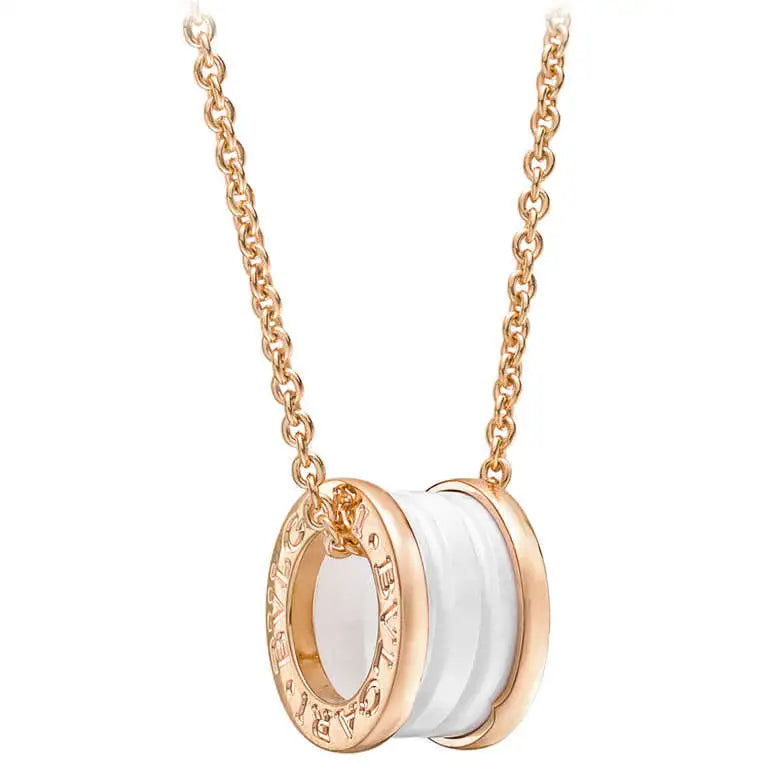 [⭐Mirelle]ZERO 1 WHITE CERAMIC PINK GOLD DIAMOND NECKLACE