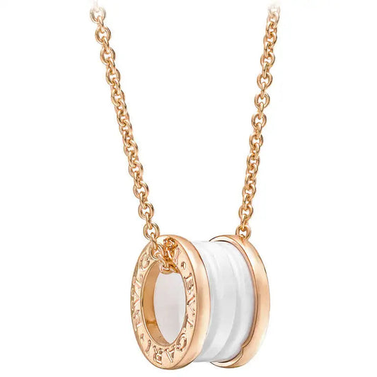 [⭐Mirelle]ZERO 1 WHITE CERAMIC PINK GOLD DIAMOND NECKLACE