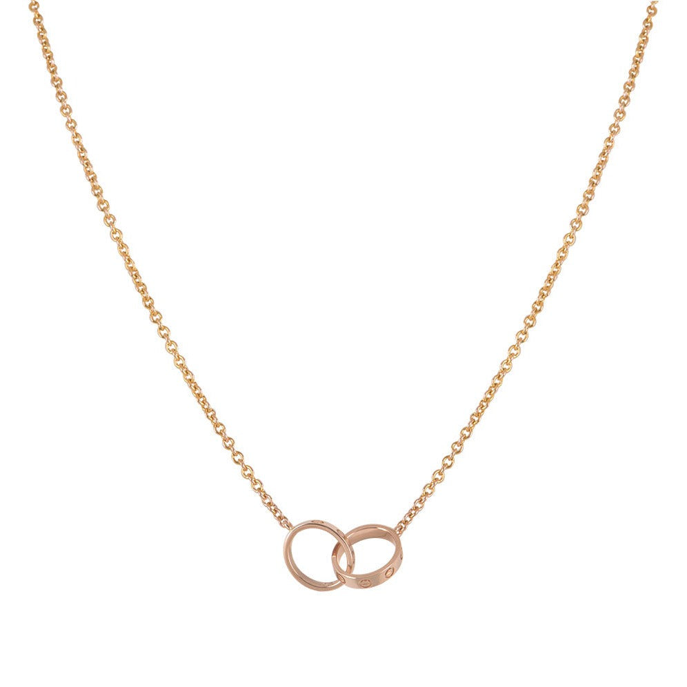 [⭐Mirelle]LOVE NECKLACE DOUBLE RING PINK GOLD
