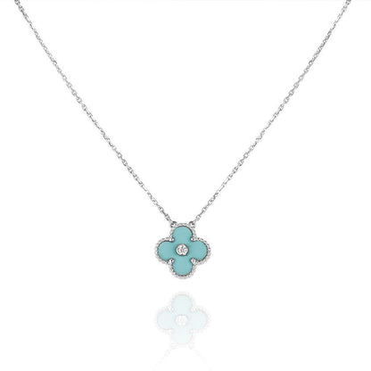 [⭐Mirelle]CLOVER 1 DIAMOND LIGHT BLUE SILVER NECKLACE