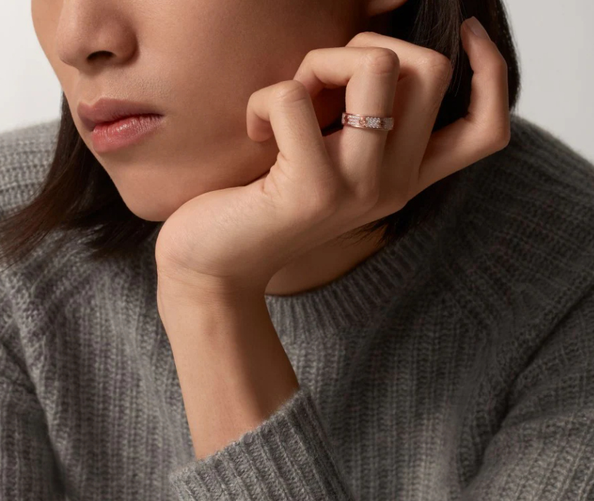 [⭐Mirelle]LOVE RING 4mm-wide full-diamond ring Rose Gold