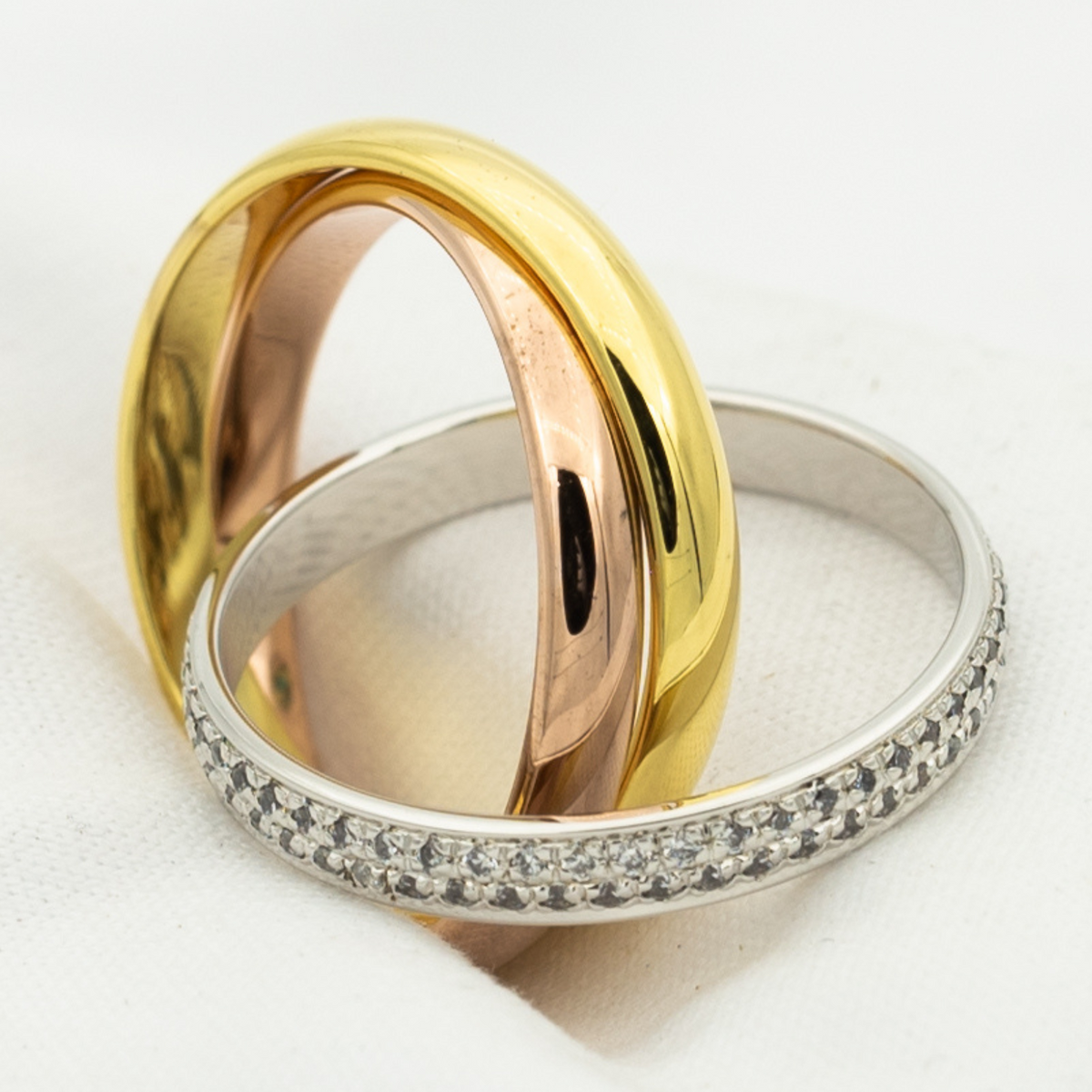 [⭐Mirelle Jewelry]TRINITY RING GOLD PINK GOLD SILVER DIAMONDS