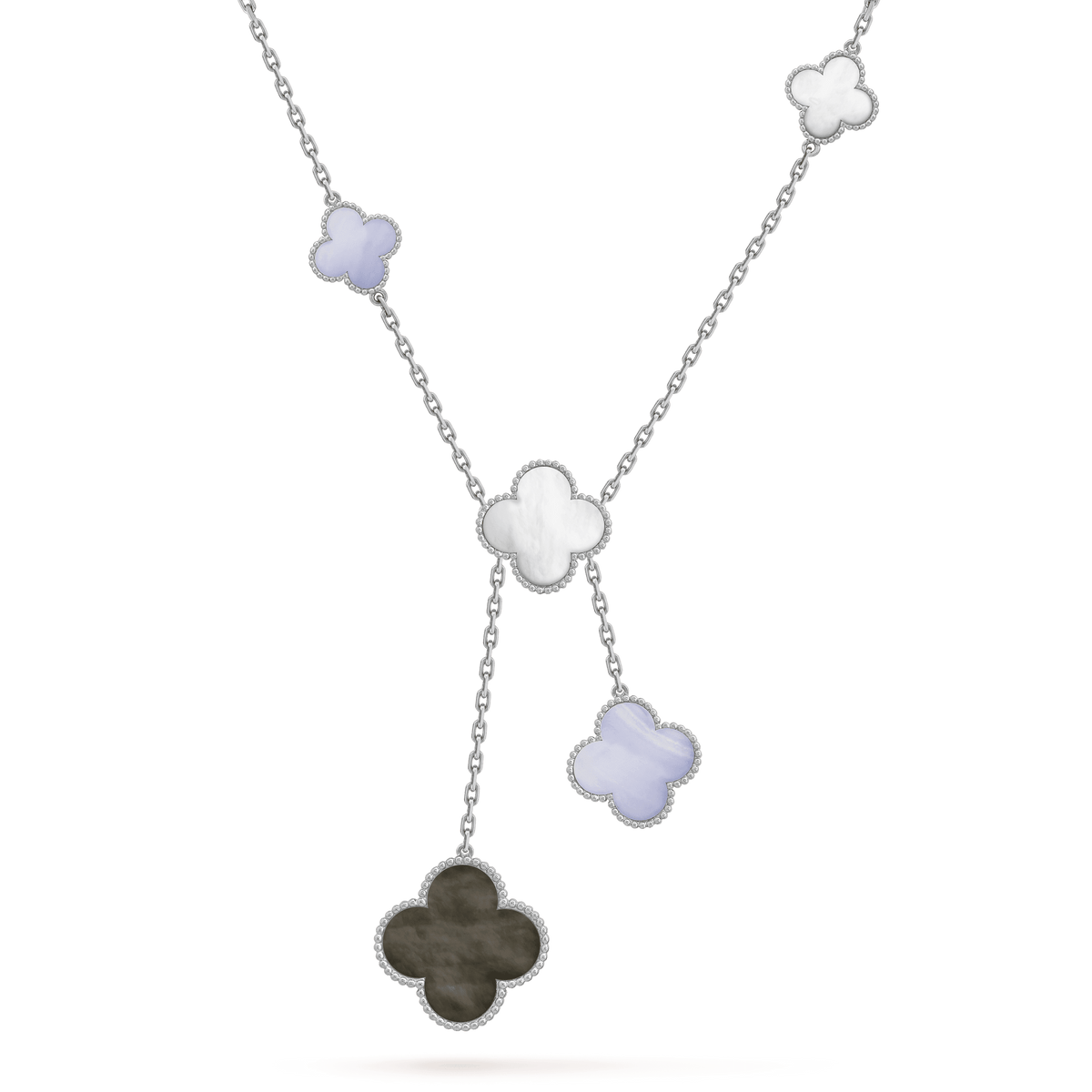 [⭐Mirelle]CLOVER MOP CHALCEDONY NECKLACE SILVER 6 MOTIF