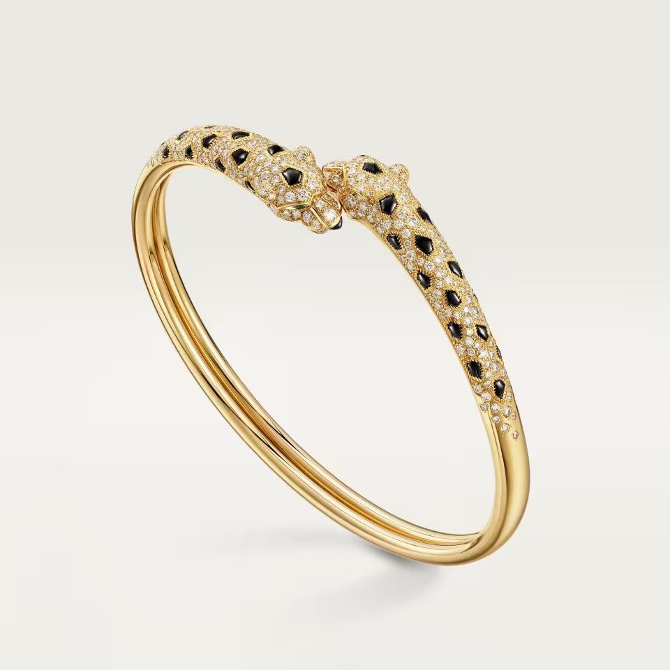 [⭐Mirelle]PANTHERE DOUBLE HEADED HALF DIAMOND OPEN BRACELET