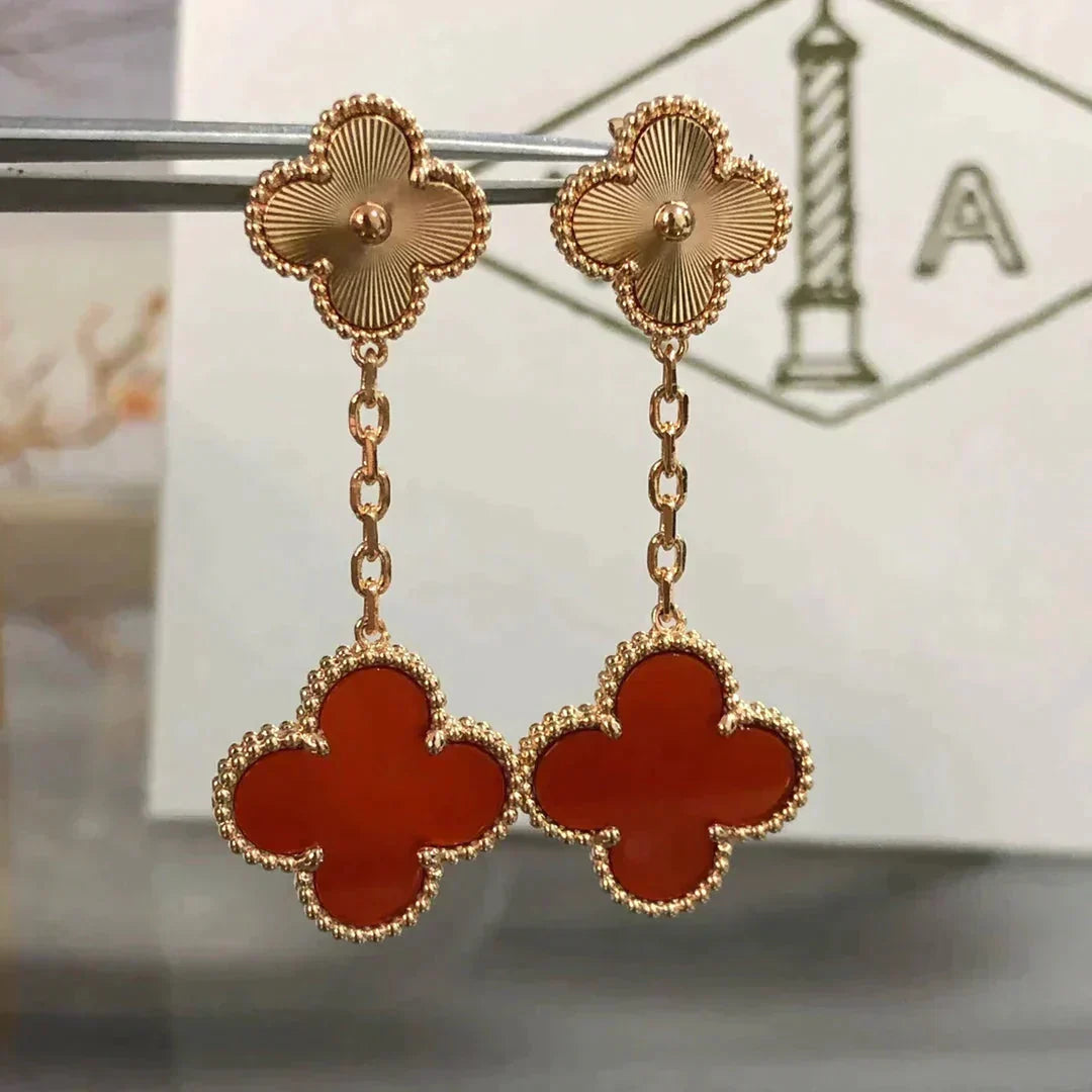 [⭐Mirelle]CLOVER 2 MOTIF  LASER CARNELIAN EARRINGS