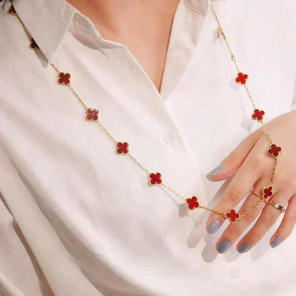 [⭐Mirelle]CLOVER 20 MOTIFS CARNELIAN NECKLACE